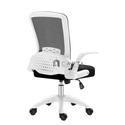 Ghế xoay làm việc lưng và tay gập gọn CE4520-M Nội thất Capta Lưng lưới nệm vải màu đen khung tay nhựa màu trắng chân nhựa xoay nhập khẩu ghế nhân viên ghế làm việc tại nhà văn phòng hcm