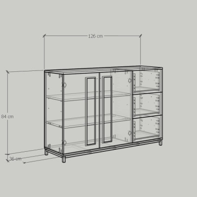 [Happy Home Furniture] LOUIS , Tủ lưu trữ 3 ngăn kéo 2 cửa mở - chân sắt , 126cm x 36cm x 84cm ( DxRxC), THK_058