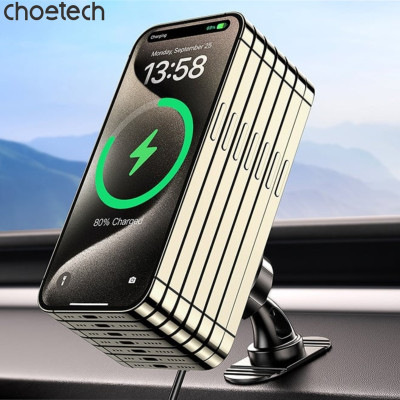 Bộ giá đỡ điện thoại hít nam châm 2in1 dùng trên ô tô Choetech T208-F sạc nhanh công suất 15W - Hàng chính hãng