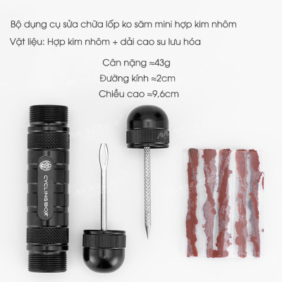 Vá Lụi Mini Xe đạp cho lốp xe không săm bỏ túi CB-9904 chất liệu nhôm nguyên khối, chắc chắn, chiều dài chỉ 9.6cm (tặng kèm thêm 5 sợi vá)  - Mai Lee