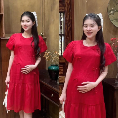 Đầm bầu tơ phom đuôi cá đính nơ dễ thương, trẻ trung diện đi làm, đi chơi, đi tiệc Nữ Women Nữ Women