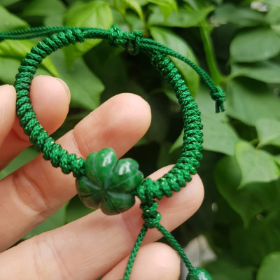 Vòng Đeo Tay Nữ Kiểu Dây Xanh Cỏ 4 lá Xanh mới lạ đẹp lắm à nha Chất liệu đá cẩm thạch xanh lá cỏ thắt dây kiểu xanh xanh rẻ đẹp lắm à nhen Nữ mệnh Mộc Hỏa Thủy đeo tay may mắn tăng đưa rút chỉnh theo tay lớn nhỏ được hết đẹp lắm à nha