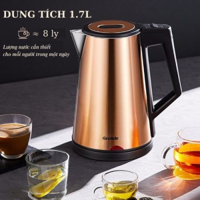 Ấm đun siêu tốc 2 lớp cách nhiệt Grelide D2017k ( 1.7L) hàng chính hãng- thân bình bằng thép không gỉ, lòng ruột đúc inox nguyên khối. 