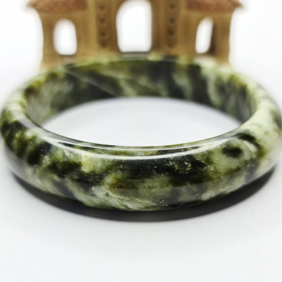 Vòng Tay Dạng Bản Liền Nguyên Khối Đá Ngọc Serpentine Xanh Sẫm - Mx