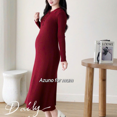 Váy Bầu Len, Đầm Len Bầu Cổ Đức Dáng Body Dài