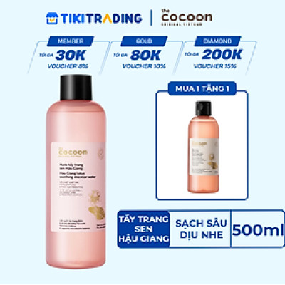 Nước Tẩy Trang Sen Hậu Giang Sạch Bụi Siêu Mịn PM1.0, Có Prebiotics Dịu Êm Cho Da Rất Nhạy Cảm Cocoon 500ml