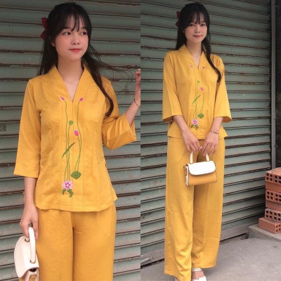 ĐỒ LAM ĐI CHÙA #Mã Freeship Xtra RP028# Mẫu Sen Vải Lụa Pháp Cao Cấp