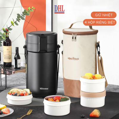 Lồng cơm 4 ngăn giữ nhiệt văn phòng Mitomo LCH-7086 dung tích 2.8L kèm nĩa và thìa
