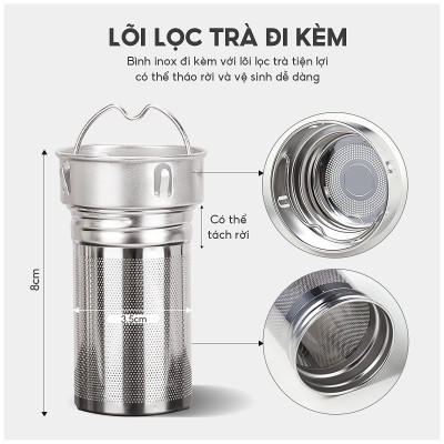 Bình giữ nhiệt Inox 316 Lê Bên Làng LBL1661 dung tích 850ml lõi lọc trà đi kèm