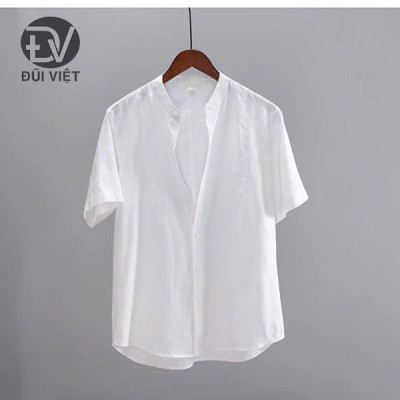 áo sơ mi nam ngắn tay cổ trụ thiết kế trơn dễ phối đồ sang chảnh, thanh lịch