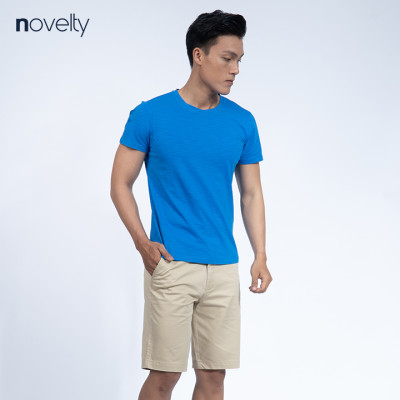 Áo thun nam cổ tròn NOVELTY trơn màu xanh da trời 190154N
