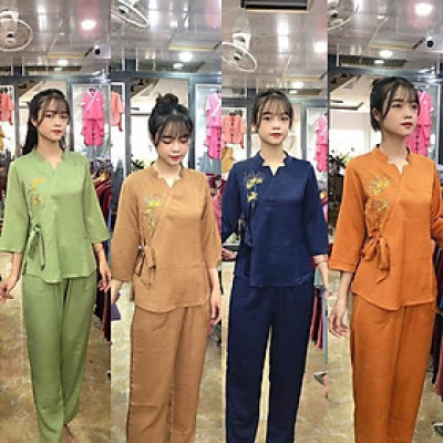 ĐỒ LAM ĐI CHÙA Cổ Ngôi Sao Vải Lụa Tằm Ướt