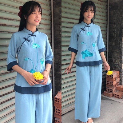 ĐỒ LAM ĐI CHÙA  Mầu Đài Loan Thêu Hoa Sen