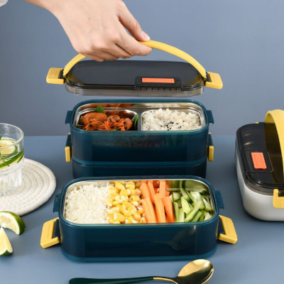 Hộp cơm giữ nhiệt văn phòng YESURE 1200ml Hai Tầng có ngăn Inox Tháo rời dễ dàng cho vào lò Vi Sóng - Hàng chính hãng