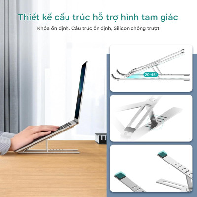Giá đỡ laptop tản nhiệt gấp gọn Choetech H045 cho máy từ 11 đến 15 inch (Hàng chính hãng)