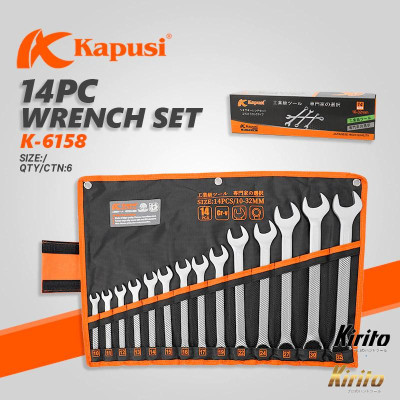 Bộ Cờ Lê Vòng Miệng Kapusi Tool Nhật Bản 14 Chi Tiết – 8-24mm / 10-32mm | Thép Hợp Kim Mạ Chrome Cao Cấp