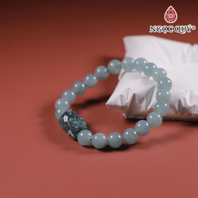 Vòng tay đá cẩm thạch lam ngọc mix tỳ hưu hạt 7mm mệnh thủy, mộc - Ngoc Quý Gemstones