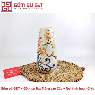 Lọ hoa bom miệng rộng khắc công Gốm Sứ G&T