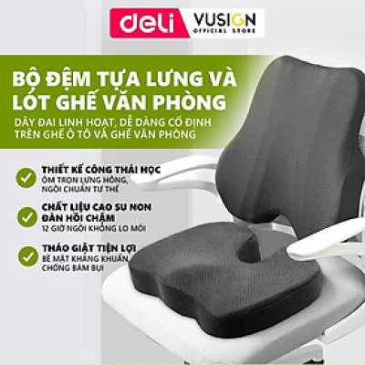 Combo Bộ gối tựa lưng và đệm lót ghế văn phòng DELI, giảm đau mỏi chống gù lưng, hỗ trợ phòng chống đau xương cụt, trĩ
