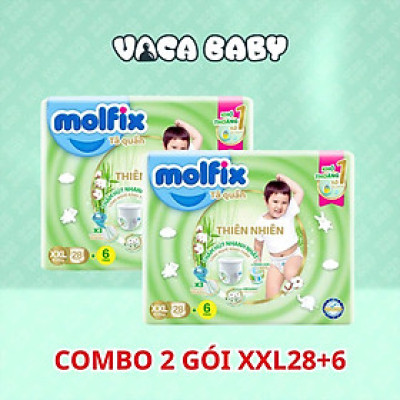 Combo 2 gói Tã bỉm QUẦN Molfix thiên nhiên Jumbo size XXL28+6 miếng