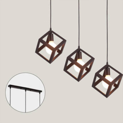 Bộ 3 đèn thả khối lập phương trang trí nội thất - kèm bóng LED và đế ốp trần