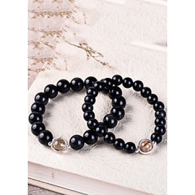 Cặp vòng nam nữ đá Obsidian charm thạch anh tóc vàng - Ngọc Quý Gemstones