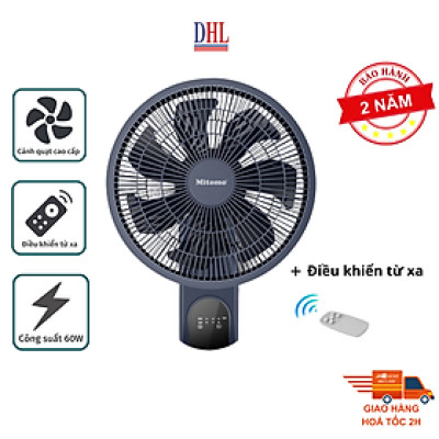 Quạt treo tường điện tử Mitomo FTT-60HE, sử dụng bạc đạn hoạt động siêu êm, công suất 60W mạnh mẽ - Hàng chính hãng