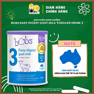 Sản phẩm dinh dưỡng Bubs Easy-digest Goat Milk Toddler Drink 3 (12–36 tháng) – 800g