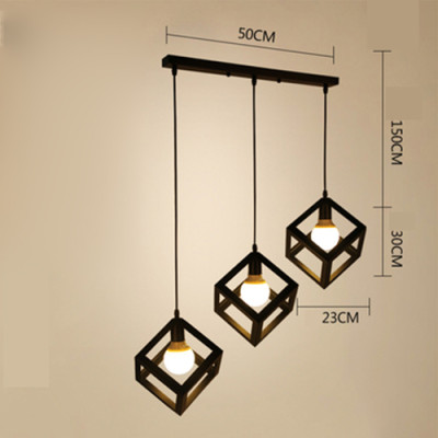 Bộ 3 đèn thả khối lập phương trang trí nội thất - kèm bóng LED và đế ốp trần