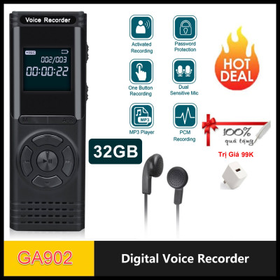 ROGTZ - Máy ghi âm GA902 32GB DSP khử tiếng ồn Kích hoạt ghi âm giọng nói MP3/WAV 92kbps 0Hz-20kHz Pin 13 giờ Nhỏ gọn Hiện đại Kim loại Màn hình LCD Thẻ nhớ 128GB Micro đa hướng Chống ồn Hẹn giờ Nghe nhạc Kết nối máy tính Giá rẻ Hàng Chính hãng