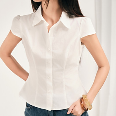 Áo sơ mi trắng ngắn tay cổ bẻ công sở nữ Yuai Miều Est.2013