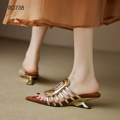 Dép guốc nữ đế xuồng 5 phân hàng hiệu ROSATA hai màu bạc nâu thời trang cao cấp ro738