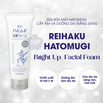 Sữa Rửa Mặt Hatomugi Cấp Ẩm Và Dưỡng Da Trắng Sáng Reihaku Hatomugi Bright Up Facial Foam 170G