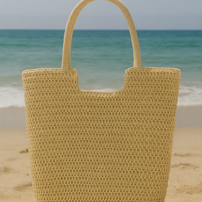 Giỏ Cói Giấy Mềm Dáng Tote Gắn Vỏ Sò, Giỏ Cói Tote Hải Đường ACC142