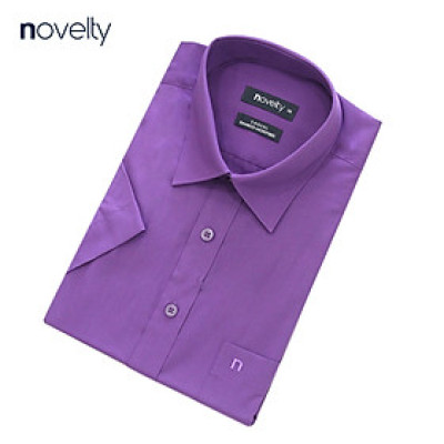 Áo sơ mi nam Novelty ngắn tay trơn màu 171140N vạt ngang