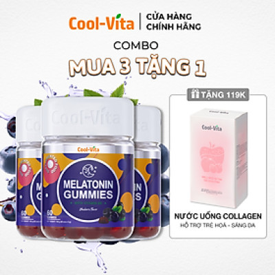 [Mua 3 tặng 1] Combo 3 Hộp Kẹo Dẻo Melatonin Hỗ Trợ Giấc Ngủ Ngon Coolvita - (Tặng 1 Hộp Nước uống Bổ Sung Collagen)