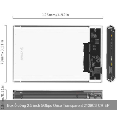 Hộp đựng ổ cứng di động 2.5 inch USB 3.1 Gen 2 ORICO 2139C3-CR - Hàng chính hãng
