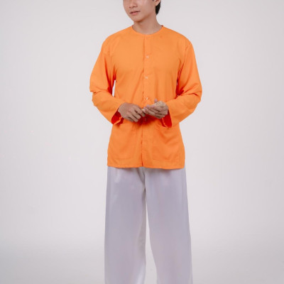 Bộ áo bà ba nam phối áo cate cam+ Quần phi trắng - Có bộ bà ba Bigsize