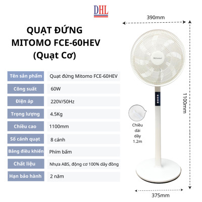 Quạt điện lửng Mitomo FCE-60HEV, công suất 60W mạnh mẽ, động cơ dây đồng - hàng chính hãng bảo hành 2 năm