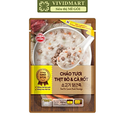 OTOKI - Cháo tươi Ottogi hương vị Thịt bò & cà rốt, Cháo tươi thịt bò và cà rốt Ottogi ăn liền (220g/gói) 