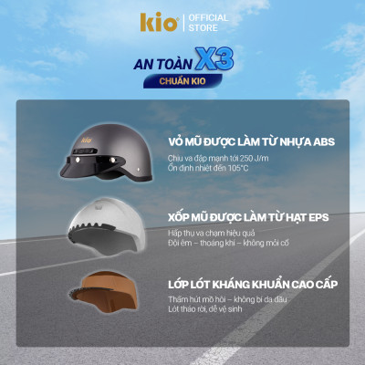 Mũ Bảo Hiểm Nửa Đầu Kio SafeStyle Metro KN05, Lưỡi Trai Che Nắng, Đệm Tai Tháo Rời, Lót Kháng Khuẩn