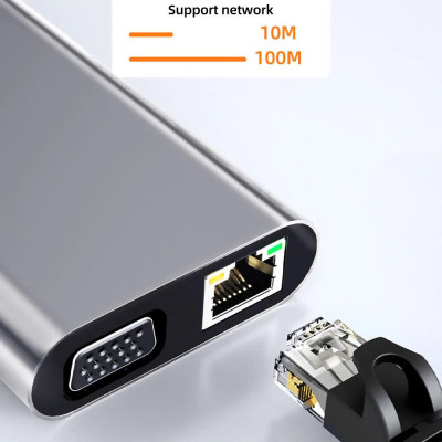 Hub Chuyển Đổi USB Type C - 11 in 1 - HDMI, USB 3.0, PD, SD, TF, RJ45, Audio 3.5mm USB 2.0 VGA - Tốc Độ Cao, Hàng Chính Hãng