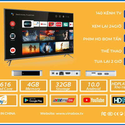 Android Tivi Box MYTV NET 4H - Chip lõi tứ 4GB RAM, 32GB ROM, Android 10 OS - Cấu hình mạnh mẽ, Hàng chính hãng