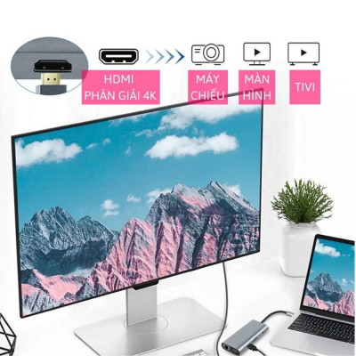 Hub Chuyển Đổi USB Type C - 11 in 1 - HDMI, USB 3.0, PD, SD, TF, RJ45, Audio 3.5mm USB 2.0 VGA - Tốc Độ Cao, Hàng Chính Hãng