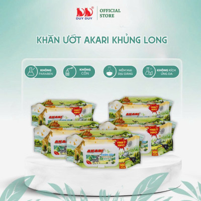 Combo 10 gói  Khăn ướt Akari khủng long vải không dệt rayon cao cấp 130 miếng (13.5x20cm) không paraben dành cho bé