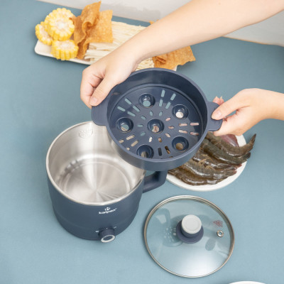 Ca lẩu điện mini Inox 304 đa năng Kalpen dung tích 1.8L kèm xửng hấp - Hàng chính hãng