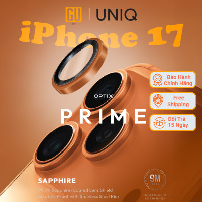 Kính Bảo Vệ Camera Cho iPhone 17 Pro/ 17 Pro Max UNIQ OPTIX PRIME Được Chế Tác Từ Sapphire Viền Thép Không Gỉ Hàng Chính Hãng