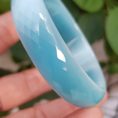 Vòng tay nữ Bản Hẹ đá mắt mèo giác Xanh Dương tươi sáng ánh Vòng Ni 54mm x cao 15mm x Dầy 6,5mm nữ mệnh thủy mệnh mộc Nữ cân nặng 50kg - 54kg đeo đẹp ạ