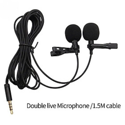 Cặp micro cài áo cho Camera, Gopro, Smartphone Micro kẹp áo thu âm đôi dùng cho điện thoại, laptop, máy tính bảng - Hàng Nhập Khẩu