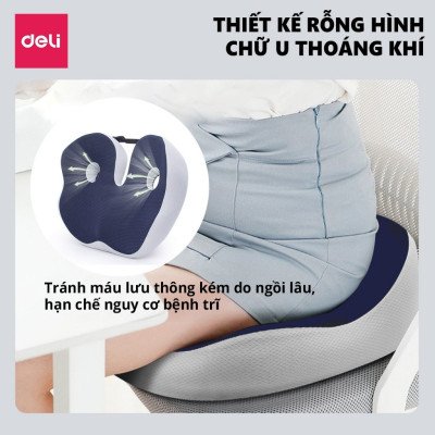 Đệm ghế ngồi văn phòng Deli thiết kế Thoáng Khí Chống Trĩ Chất Liệu Cao Su Non Giảm Ê Mỏi Điều Chỉnh Tư Thế Ngồi